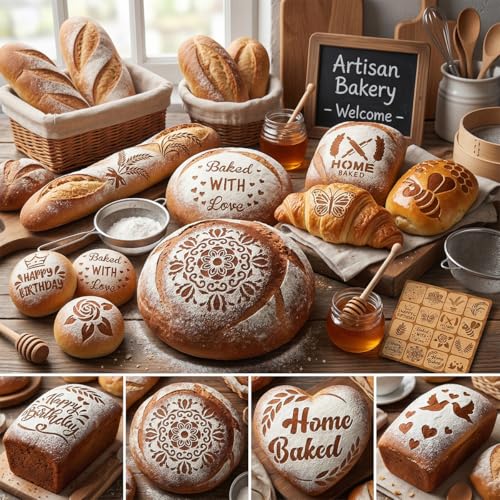 16 Pcs Sourdough Stencils for Bread Cookie Stencils Baking Mold Set Cake, Pie, or Cookie Cook Baking Template 16 Styles(6 x 6 Inch)