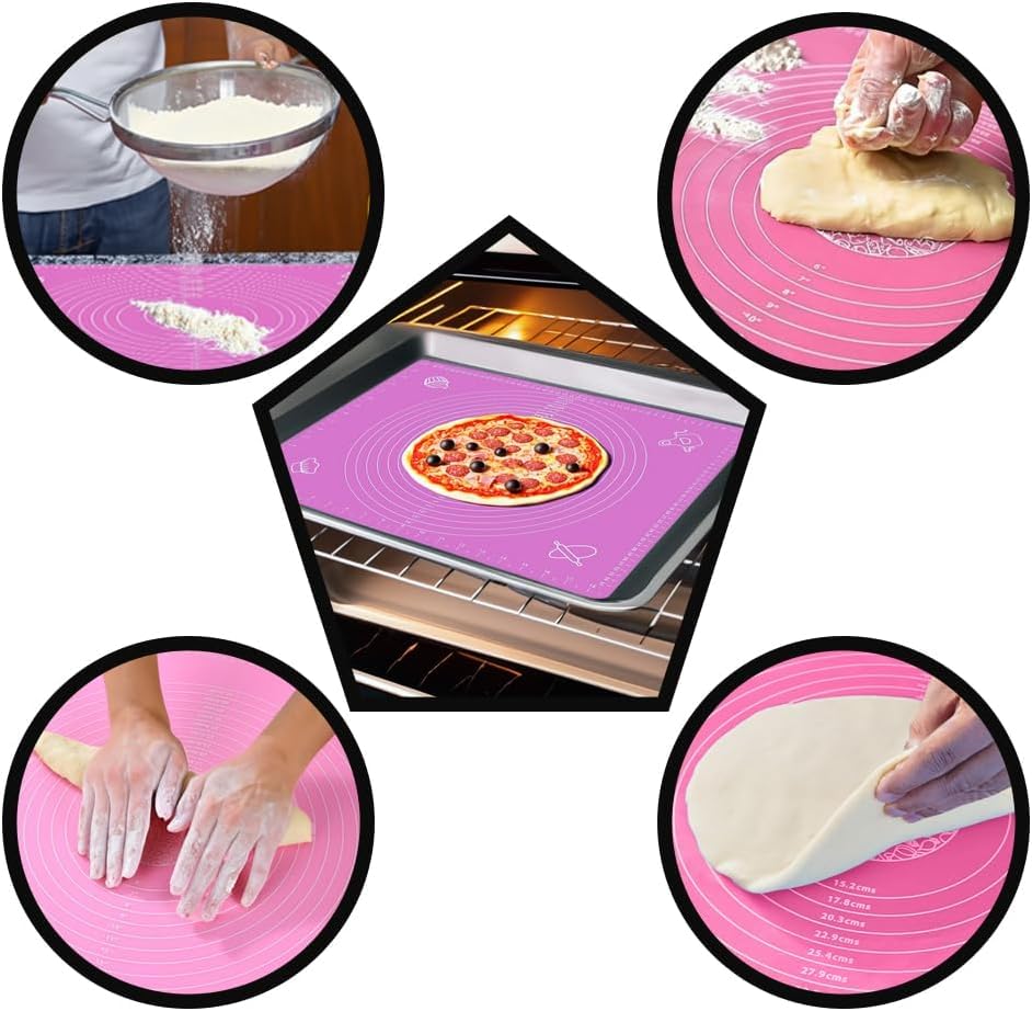 Non Stick Silicone Baking Mat for rolling dough, 25 x 18 Inches, Pink - color: Pink, size: 25"L x 18"W