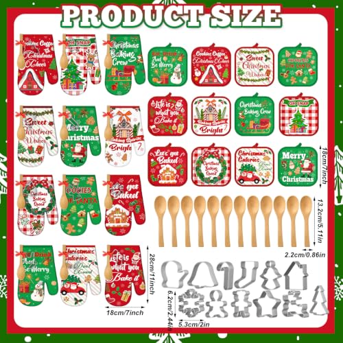 Qinyoung 48 Pcs Christmas Kitchen Oven Mitts Pot Holders, Cartoon Christmas - style: Cartoon Christmas