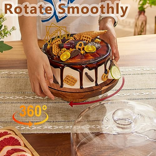 11in Acacia Wood Cake Stand with Lid, Cake Plate with Glass Dome