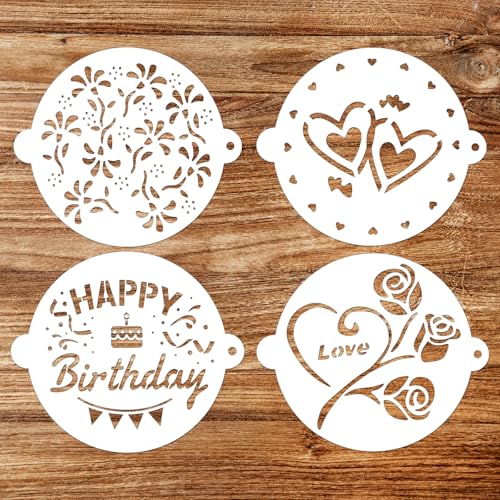 4Pcs Cake Stencils Set, Happy Birthday Stencil for Cakes Cookie Stencils