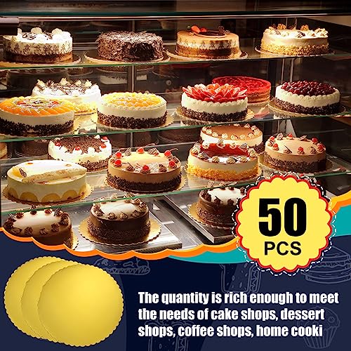Nuenen 50 Pcs 12 Inch Round Cake Boards Gold Scalloped Disposable