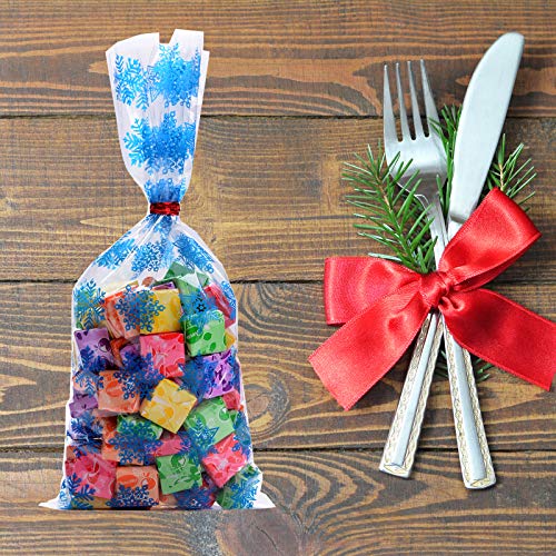 luakesa 100 Pieces Christmas Treat Candy Bags,Clear Cookie Snowflake Cellophane Bags with Twist Ties for Christmas Holiday Party Goody Supplies (Blue) - color: Blue