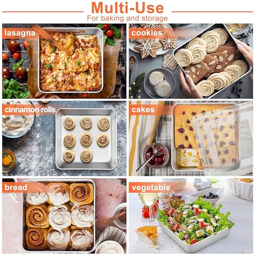 Herogo 8"x 8" Square Cake Pan, Stainless Steel Baking Pan Set of 2 - color: Silver, size: 8" x 8" x 2"