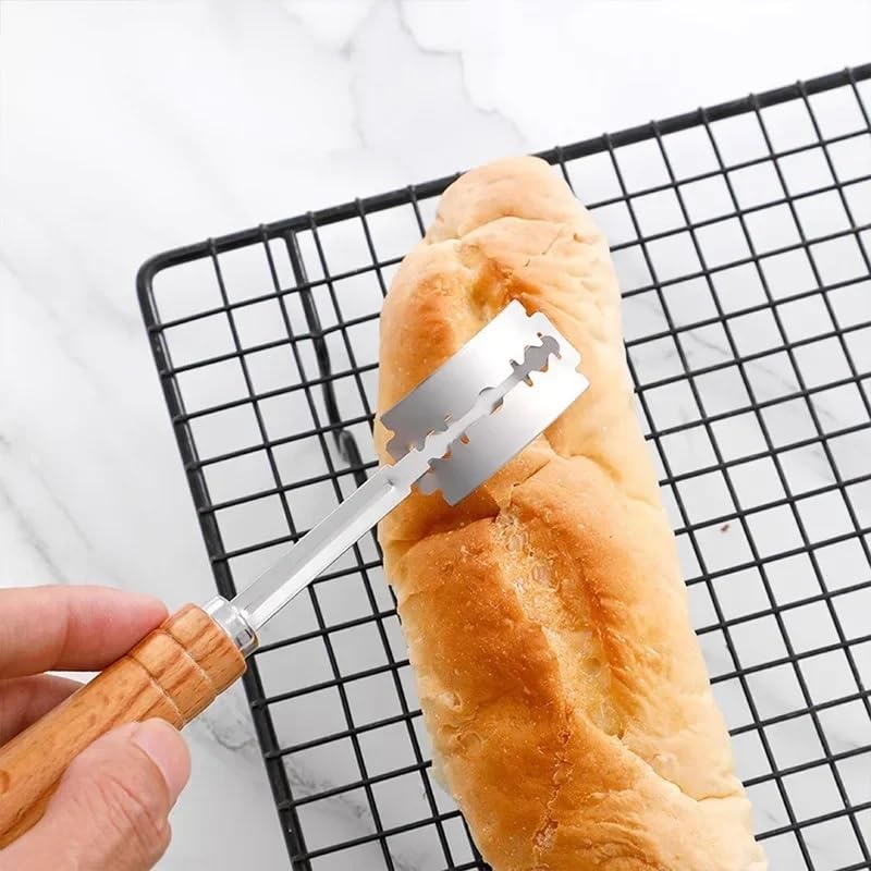 Premium Hand Crafted Bread Lame for Dough Scoring Knife, Lame Bread Tool for Sourdough Bread Slashing with 5 Blades Included with Replacement with Authentic Leather Protector Cover (Wood1) - color: Wood1