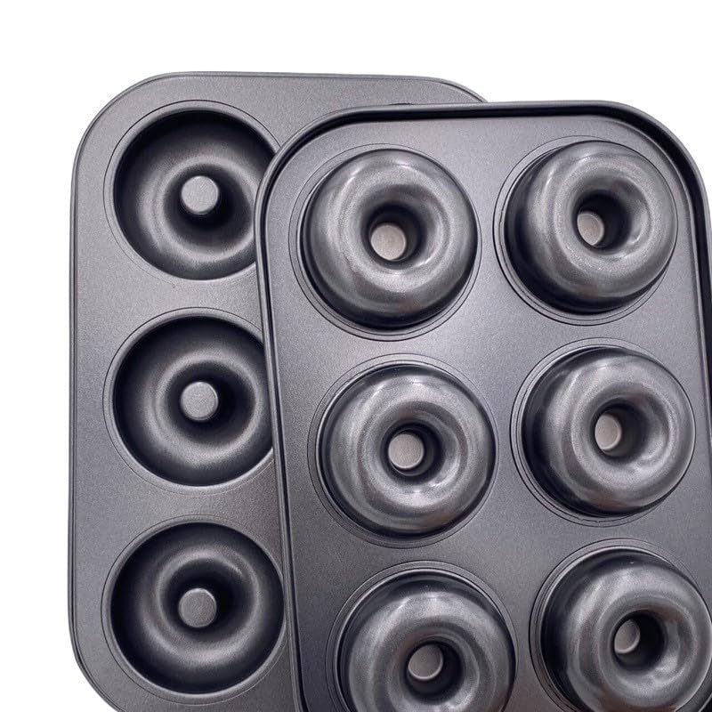 2 Pack Donut Pans, Premium Carbon Steel 6-Cavity Non-Stick Donut Mold, Perfect Baking Pans for Bagels Biscuit Cake, Dishwasher Oven Safe