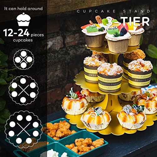 3-Tier Matte Gold Cupcake Stand, 2-Pack Heart Handle Dessert Display Tower, Quick Easy Assembly & Easy Clean for Wedding Birthday Baby Shower Graduation Party Decoration - color: Gold 2 Pack