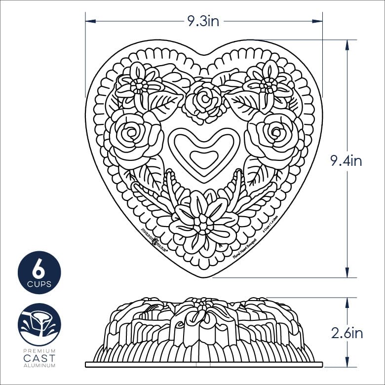 Nordic Ware Wildflower Heart Bundt, 6 Cup, Toffee - style: Heart Bundt