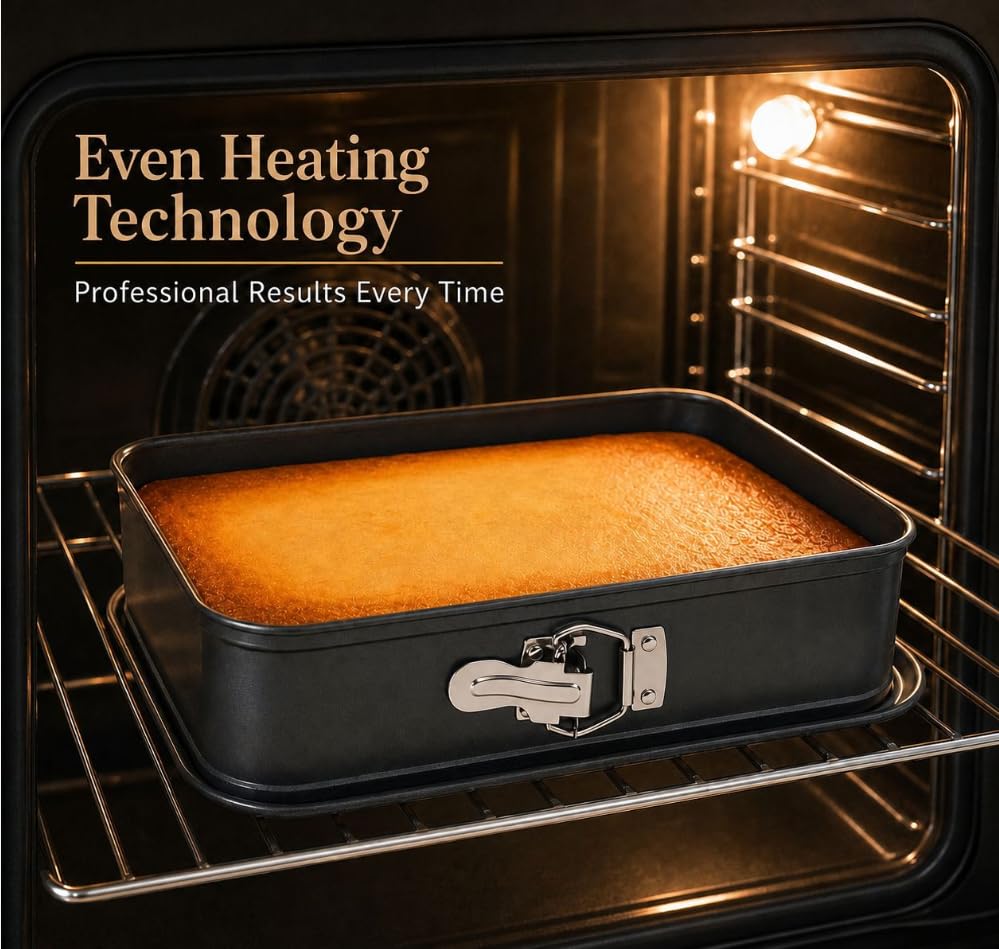 Rectangular Springform Cake Pan 11.02"x7.09"x2.55" - Leakproof Non-Stick Carbon Steel Cheesecake Pan with Removable Bottom Baking Pan for Cakes, Brownies, Lasagna & More