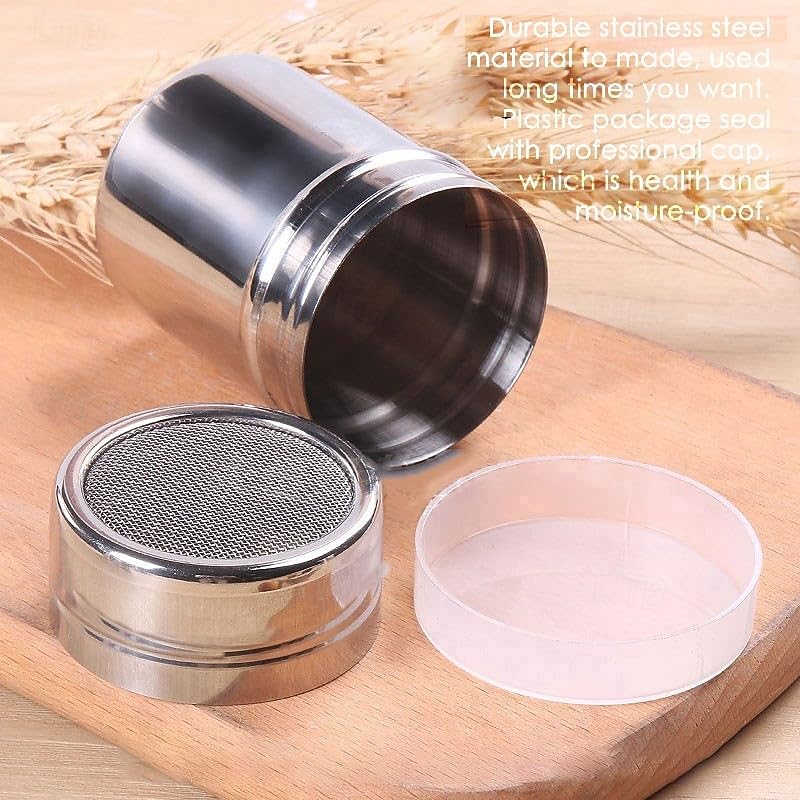 Powdered Sugar Shaker Duster Stainless Steel Dusting Powder Container Fine Mesh Shaker Powder Cans with Lid Flour Dispenser(M) - size: M