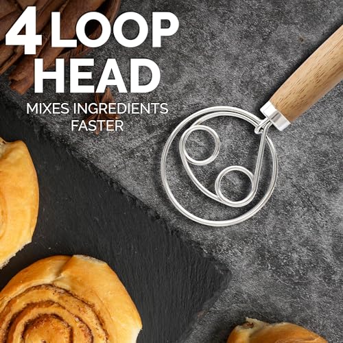 Zulay Kitchen Double-Eye 13" Danish Dough Whisk - color: Acacia | Double Eye