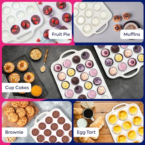 RICCLE 2 Pack Silicone Muffin Pan with Metal Frame, Cupcake Pans - size: 1 x Standard Muffin Pan & 1 x Mini Muffin Pan