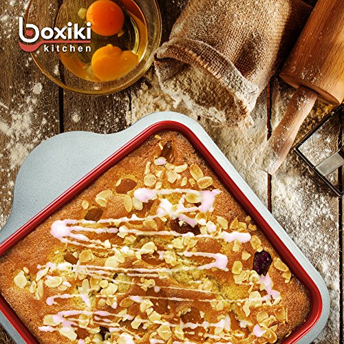 Boxiki Kitchen Silicone Baking Pans Set. 3 PCS Professional Non-Stick Baking Cake Pans Set includes Silicone Round Cake Pan, Square Cake Pan and Bread Loaf Pan. - style: Bakeware Set 3