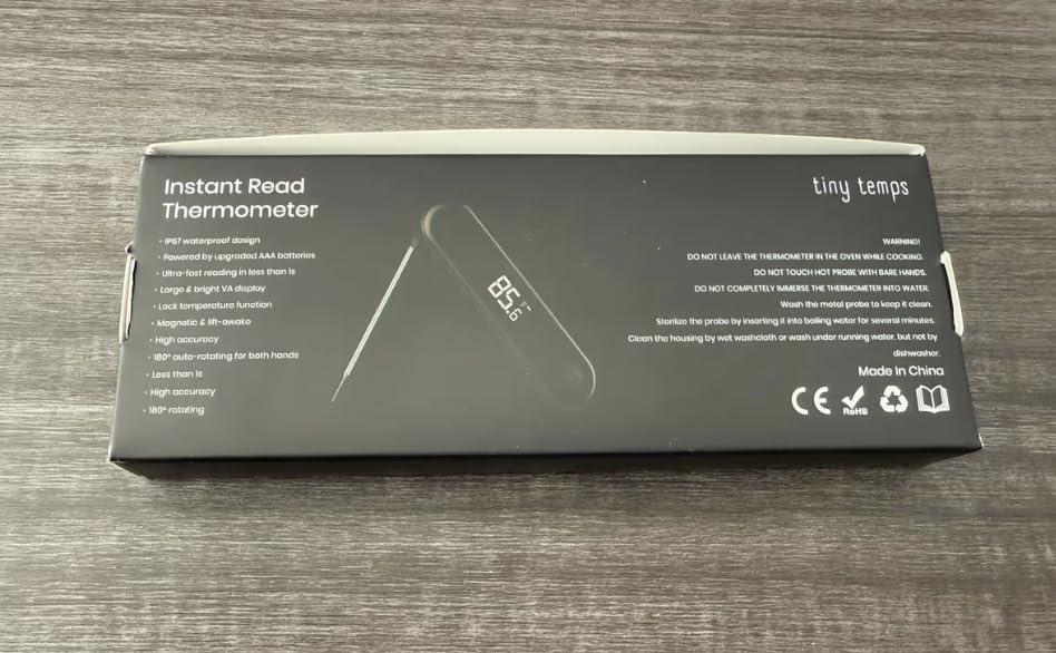 Tiny Temps - Digital Meat Thermometer for Kitchen - Black // Instant Read // Candy Thermometer for Food and Cooking // Sleek, Battery Included, White Display