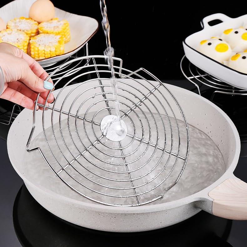 2Pcs Round Steamer Rack and Cooling Rack, Stainless Steel Steamer Rack, Steaming Baking Rack,For various cookware (+Anti scald clip tool, 4 * 18cm) - size: 4*18cm