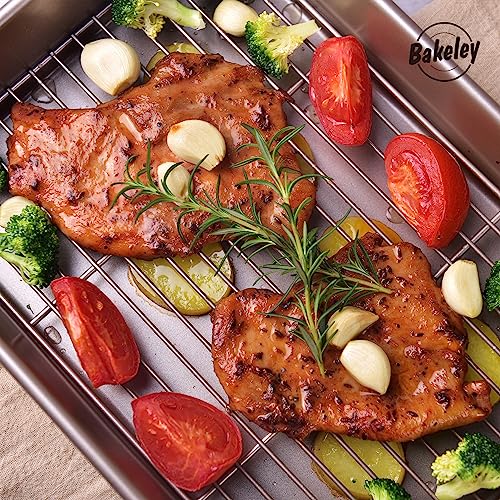 13 Inch Baking Pan With Rack Carbon Steel Nonstick Tray for Oven Roasting - size: 13 Inch Deep