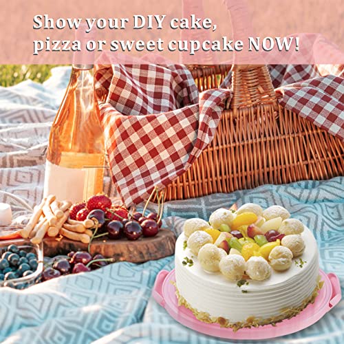 10in Plastic Cake Carrier with Handle, Round Cake Holder with Lid Pink Cake Container for 6in/8in/10in Cake(pink) - color: Pink