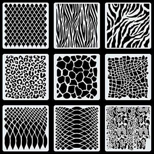 9PCS Animal Print Cookie Stencils for Cake Painting, Safari Animal Print Airbrush Stencil Includes Snakeskin Leopard Zebra Alligator Scale Reusable Templates DIY Crafts, 7 Inch - size: 7 Inch