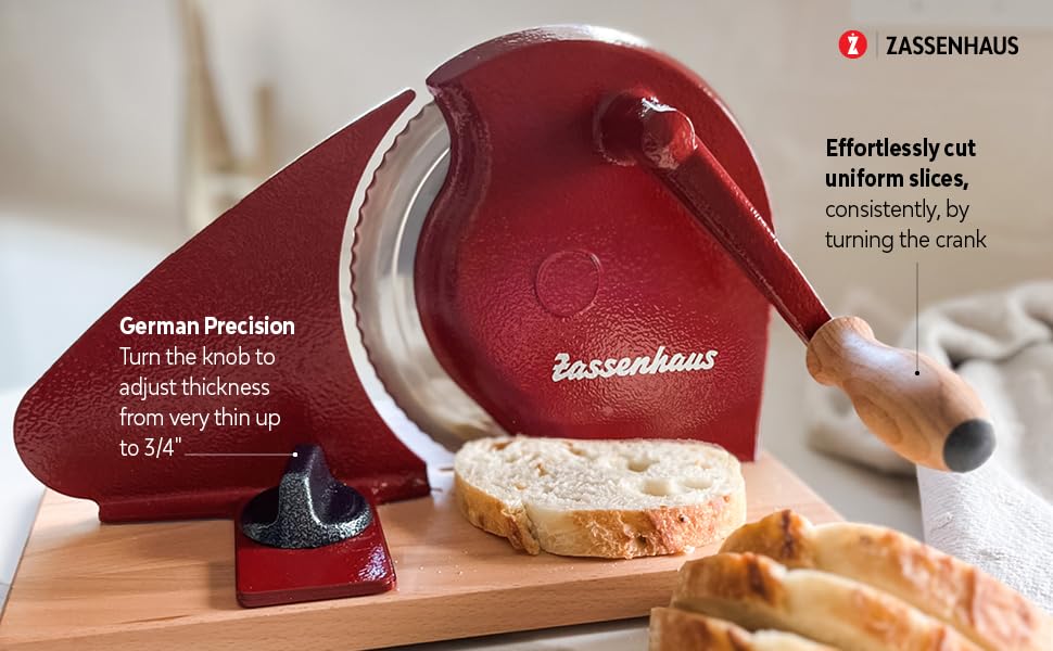 Zassenhaus Original Classic Adjustable Bread Slicer for Uniform Slices - Bread Slicer for Homemade Bread - 18/8 Stainless Steel Blade Sourdough Cutter - Cream, 11.75" x 8" - color: Cream, size: 11.75" x 8" x 4.7"