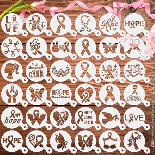 JULBEAR 36pcs Breast Cancer Awareness Cookie Stencils for Baking Party - style: Breast Cancer Style