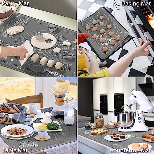 Silicone Pastry Mat 28" x 20" Extra Thick Non Stick Baking Mat with Measurements and Edge Heightening, Food Grade Silicone Rolling Mat for Pastry, Bread, Cookies, Pizza, Fondant, Pasta - color: Dark Gray, size: 28"L x 20"W