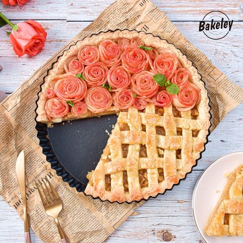 11-Inch Round Tart Pan with Loose Removable Bottom, Non-Stick Carbon Steel Quiche Pan for Oven Baking (Black) - size: 11" Round (Black)