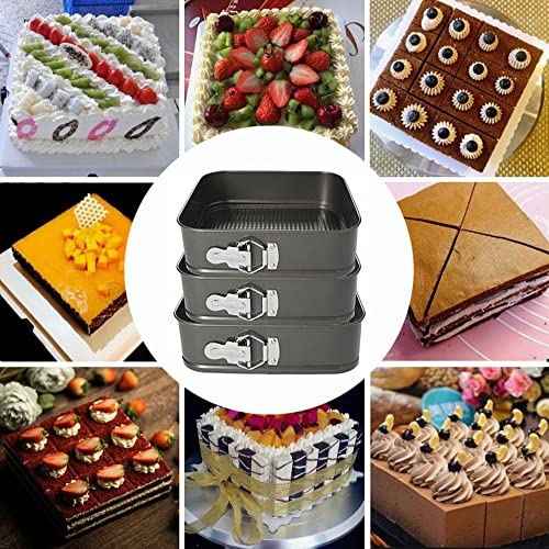 Lemengtree Springform Pan,3 Pcs Non-stick Square 8 inch/9 inch/10 inch Bakeware,Cheesecake Cake Pan with 50 Pcs Parchment Paper Liners(3 Pieces)