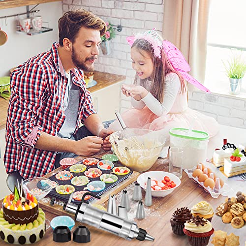 Dessert Decorating Syringe Set, Stainless Steel Frosting Piping Kit - color: Black