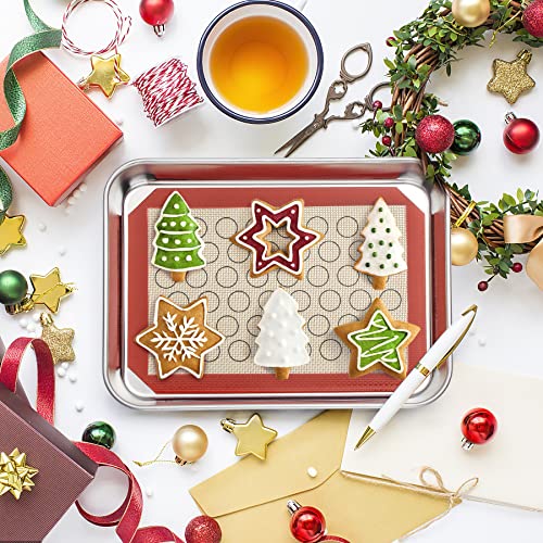 Baking Sheet with Silicone Mat Set of 4 [2 Sheets + 2 Mats], Deedro Stainless Steel Cookie Sheet Baking Pan with Silicone Baking Mat, 9 x 7 x 1 Inch, Non Toxic, Heavy Duty, Easy Clean - size: 9 inch