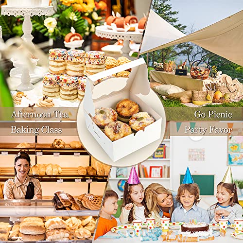 KPOSIYA 65PCS Bakery Boxes with Window 6x6x3 Inches 5 Style Cookie Boxes Small Pastry Boxes for Candy, Dessert, Pastry, Donuts, Birthday Party, Wedding(White) - color: White