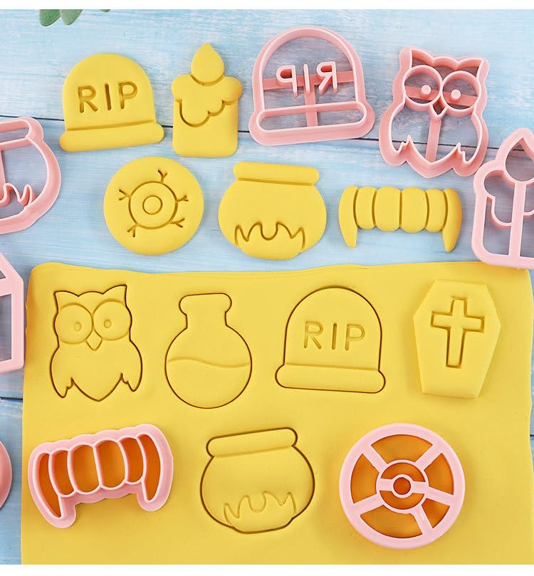 8 Pieces Owl Cookie Cutters,Halloween Biscuit Cutter,Halloween Cookie Mould,Owl Cookie Stamps Set, Kitchen Tools Plastic Cookie Press (Halloween 0913B) - color: Halloween 0913B