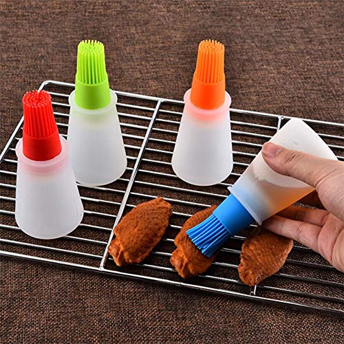 AKOAK 1 Pack Environmentally Friendly Silicone Flat-Bottomed Barbecue Oil Bottle Brush, Pastry Brush, Kitchen Baking and Barbecue Cooking Tools (Orange) - color: Orange
