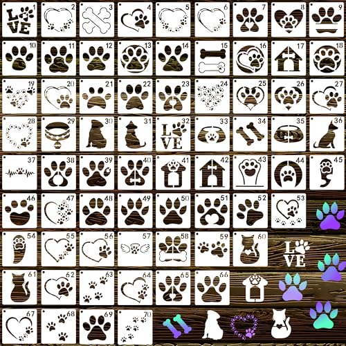70 Pcs Paw Print Stencils for Painting,2 Inch Reusable Cat Dog Stencil Small Animal Paw Print Templates for Cookie Rock Wood Fabric Shirt - color: Paw Print(70Pcs)