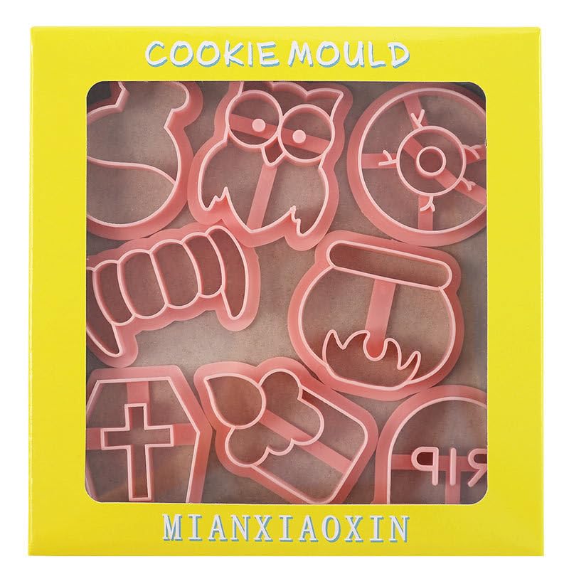 8 Pieces Owl Cookie Cutters,Halloween Biscuit Cutter,Halloween Cookie Mould,Owl Cookie Stamps Set, Kitchen Tools Plastic Cookie Press (Halloween 0913B) - color: Halloween 0913B