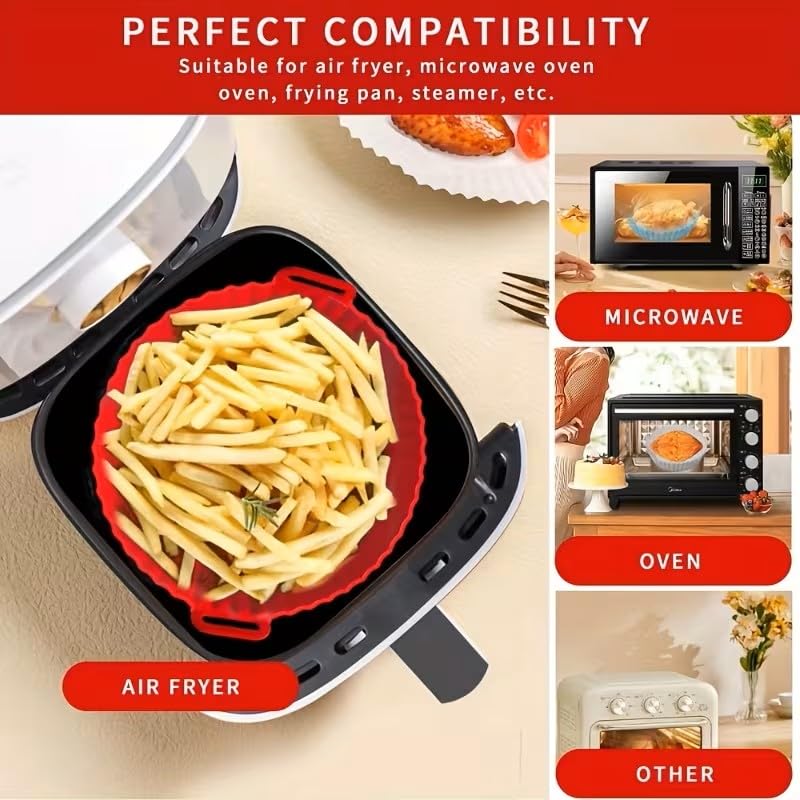 Reusable Air Fryer Liner, Divided Air Fryer Baking Pan, Food Grade Silicone Baking Mat High Temperature Resistant Cake Mold - color: Gray