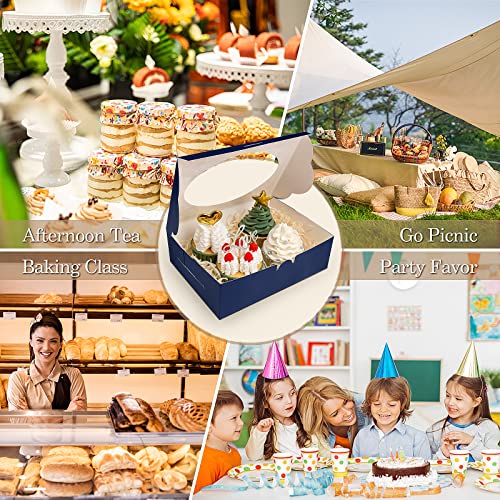 KPOSIYA 65 PCS 8x6x2.5 Inch Cookie Boxes with Window Blue Bakery Boxes Pastry Boxes for Gift Giving, Treat, Dessert, Cupcakes, Chocolate, Strawberries, Donuts, Muffins (5 Style Windows) - color: Blue(pack of 65)
