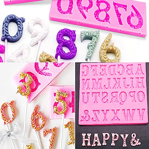 Silicone Letter Number Molds, AIMEIKI 3 Pack 3D Silicone Number 0-9 Alphabet A-Z Embossed Fondant Chocolate Baking Molds for Decorating Birthday Cake Candy Chocolate DIY Craft Projects - color: Alphabet Molds