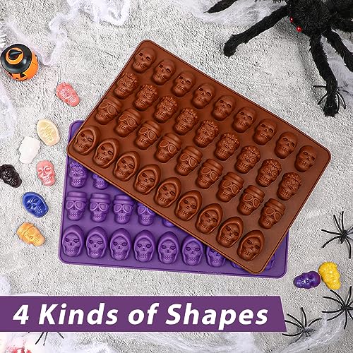Webake Mini Skull Candy Mold with 4 Different Shapes, 36-Cavity Halloween Skull Silicone Chocolate Candy Mold for Gummy, Chocolate, Candy, Jello, Cupcake Decoration（2PCS）