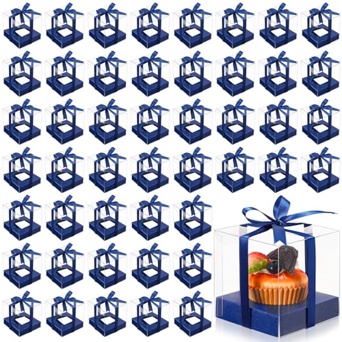 Thenshop 50 Pcs Clear Cupcake Boxes Individual 3.5 Inch, Navy Blue - color: Navy Blue