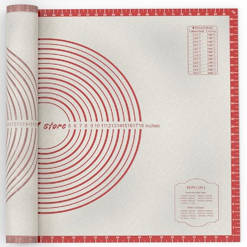 26 * 16 inches Red, Non-Slip Silicone Baking Sheets - Baking Mat with 0.7mm Thickness - Non-Stick Pastry & Cookie Mat for Kitchen Counter for Rolling Out Dough with Measurements. - color: Red, size: 26"L x 16"W