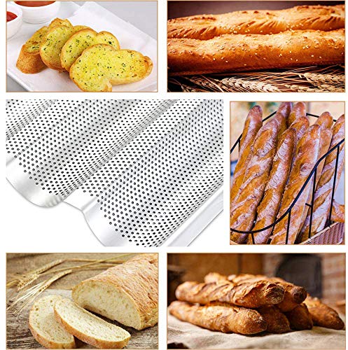 AYCCNH Stainless Steel Perforated French Baguette Bread Pan 3 Waves Toaster Oven Baking Tray (15"x10") with Large Bread Proofing Cloth (17.7" x 30.3") - size: 1 Steel Pan & Cloth