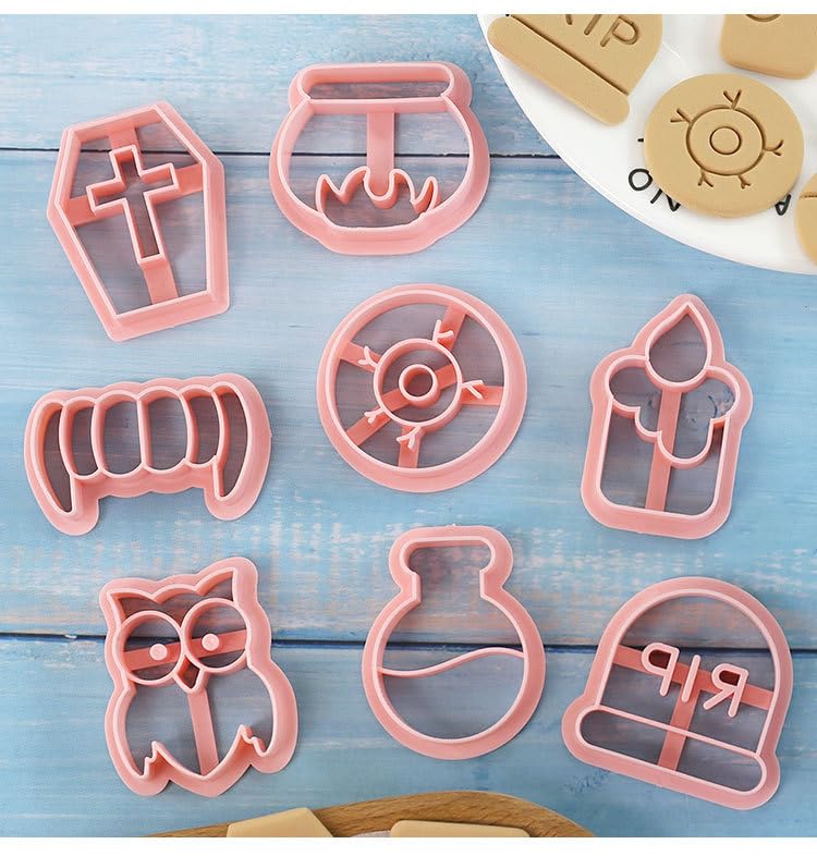 8 Pieces Owl Cookie Cutters,Halloween Biscuit Cutter,Halloween Cookie Mould,Owl Cookie Stamps Set, Kitchen Tools Plastic Cookie Press (Halloween 0913B) - color: Halloween 0913B