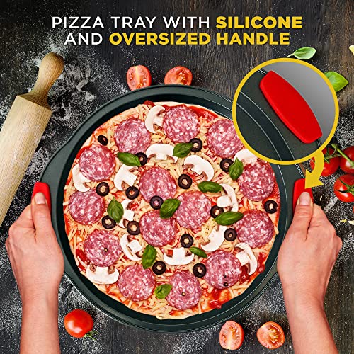 NutriChef 2-Piece 13-Inch Nonstick Pizza Tray, Round Carbon Steel Non-Stick Pan w/Perforated Holes, Premium Bakeware PizzaScreen w/Silicone Grip Handle, Dishwash Safe, NCBPIZX2, Large, (Pack of 20) - size: 20 Pack Large