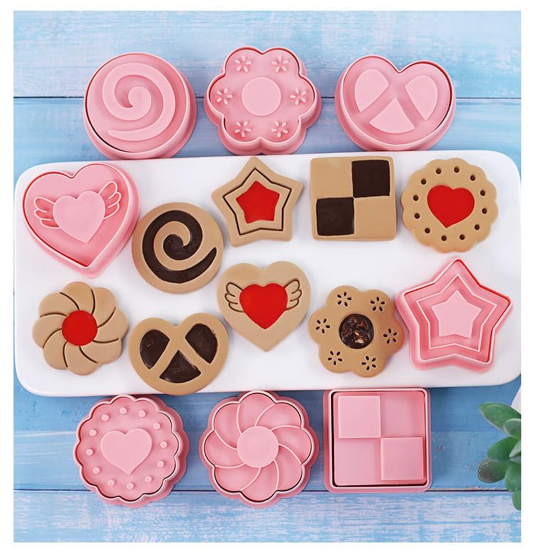8 Pcs Jam-Filled Sandwich Cookie Cutter Set Star Cookie Stamps with Plunger - color: Star Cookie Cutter