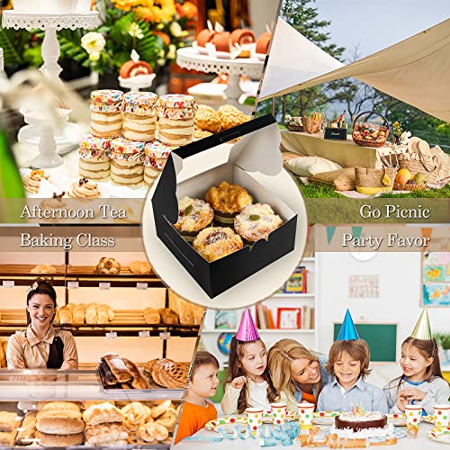 KPOSIYA 65PCS Bakery Boxes with Window 6x6x3 Inches 5 Style Cookie Boxes Small Pastry Boxes for Candy, Dessert, Pastry, Donuts, Birthday Party, Wedding(Black) - color: Black