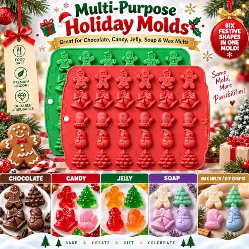 2 Pack Christmas Silicone Molds 60 Cavity Christmas Candy Molds (Red-green) - color: 2pcs Xmas mold001