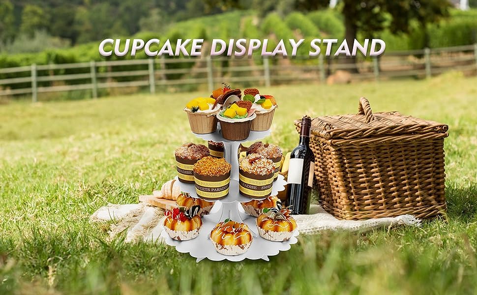 3-Tier Cupcake Stand White 2-Pack, Cardboard Dessert Display Tower - color: White 2 Pack