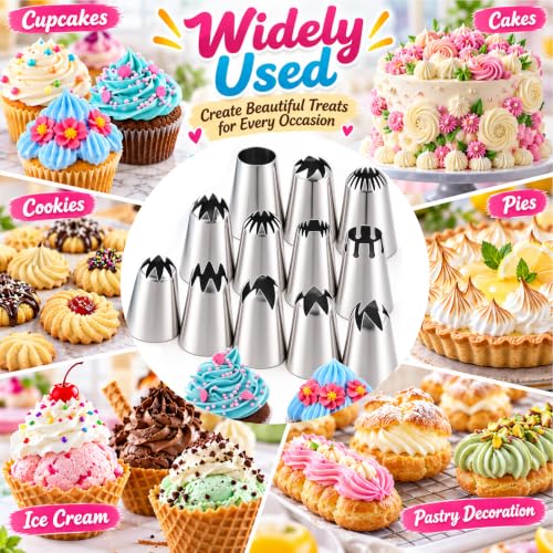 12PCS Large Piping Tips Set with Pastry Bag – for Cookie, Cake & Cupcake