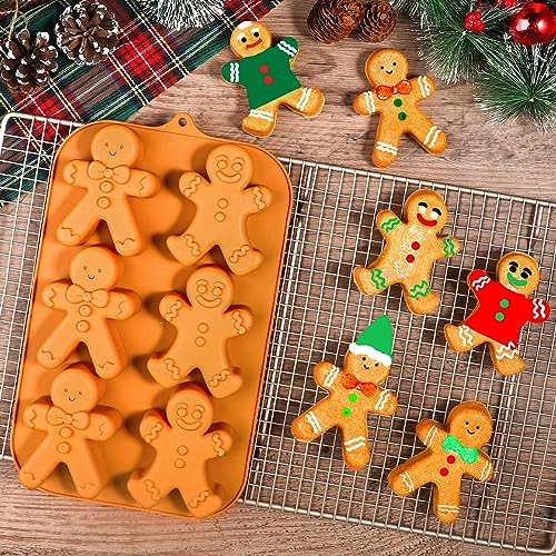 Webake Gingerbread Man Silicone Mold, 6-Cavity Christmas Molds Shaped with Gingerbread Man for Plaster, Cake, Soap, Jelly, Cookie (Pack of 2) - style: Gingerbread Man