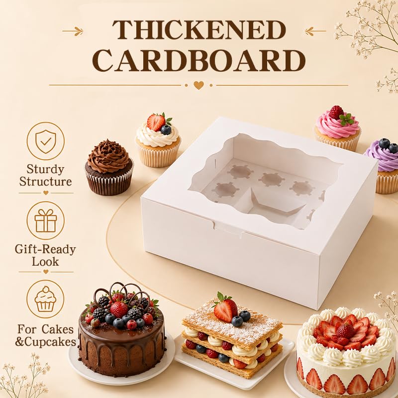 Bento Cupcake Boxes 5pcs,1 +12 Cupcakes,Scalloped Clear Window cake Boxes - size: 1+12/5pcs